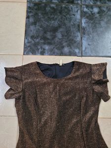 Brown Luxer Flutter Sleeves Flare Dress
