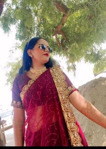 Elegant Maroon Embroidered Saree