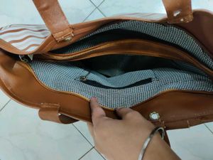 Brown &amp; White Striped Tote Bag