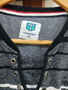 Striped Tshirt With Henley Neck - XXL