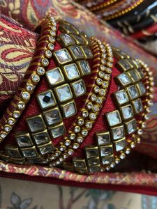Kundan Silk Thread Bangles Set Red