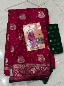 Elegant Pink Saree with Green Blouse