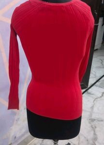 Red Top With Button Neck