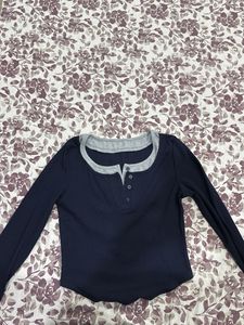 Casual Two-Tone Henley Top