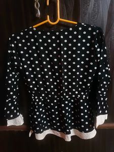Black V-Neck Polka Dots Top/Tunic