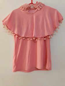 Cute Pink Top with Pom-Poms