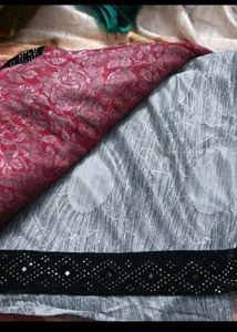 Grey N Red Fancy Saree