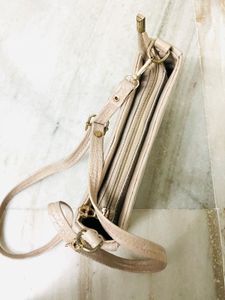 Beige Croc Embossed Shoulder Bag