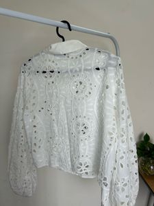 White Eyelet Cropped Blouse