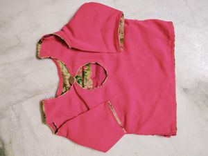 Elegant Pink &amp; Gold Sari Blouse
