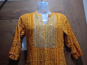 🥭Vibrant Marigold Bandhani cotton Kurta Set🥭🧡