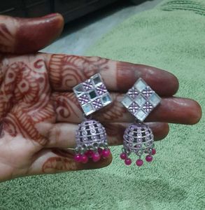 Cute Silver & Pink Earrings Set