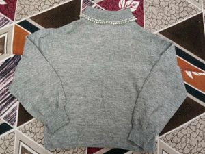 Gray Sweater with Pearl Detail