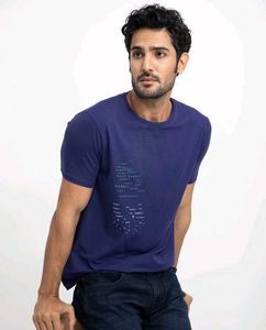 Rare Rabbit Stylish Men's Blue Graphic T-Shirt