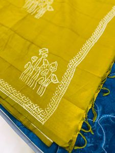 Mustard Yellow Hand-Block Printed Saree
