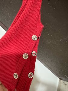 Red Ribbed Long Sleeve Top