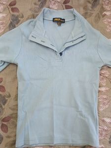 Light Blue Ribbed Polo Shirt