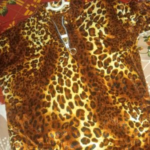 Leopard Print Zip-Up Top