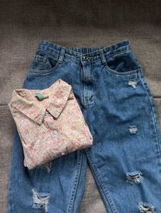 floral print shirt and denim combo | women