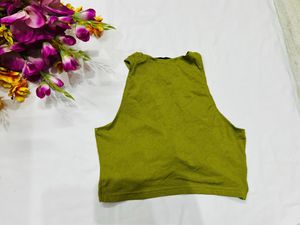 Olive Green Knotted Crop Top