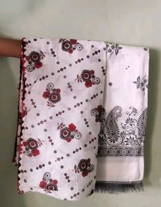 White Floral Print Scarf Set