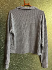 Gray Ribbed Long Sleeve Top