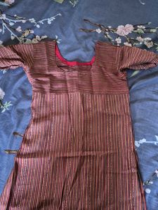 Striped Tunic Dress And Black Kurti With Shawl
