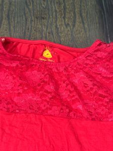 Red Top With Lace Detailed