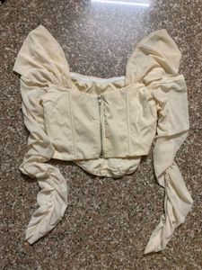 Beige Corset Mesh Top
