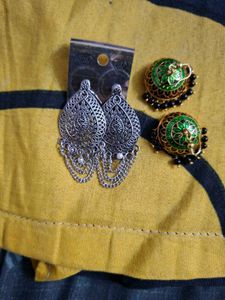 Earring Set - Silver & Green