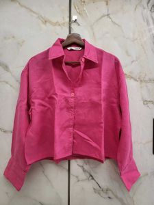 Zara Pink Cropped Button-Down Shirt