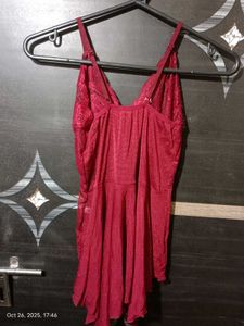 Maroon Lace Babydoll Lingerie