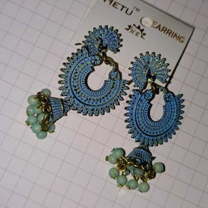 Boho Blue Jhumka Earrings
