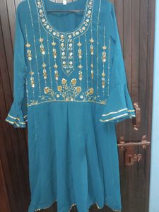 Teal Embroidered Sharara Kurta Set