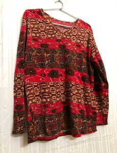 V Neck Printed Red Top