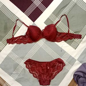 maroon  Lace Lingerie Set