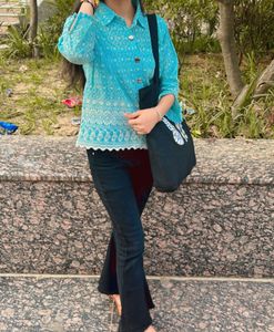 Blue Embroidered Top