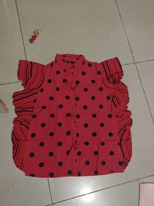 Red Polka Dot Top With Side Frill