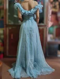 sky blue organza ruffle maxi dress