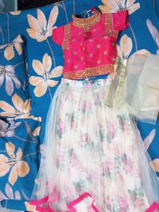 Lehenga Top With Netted Dupatta