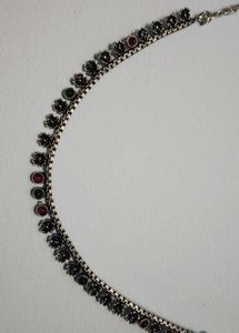 Silver chain necklace with gemstones