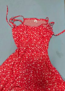 Floral Girly Red Fit And Flare Dress