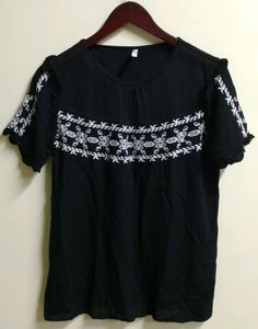 Embroidered Black Top