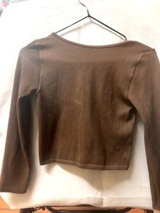 Zara Brown Ribbed Long Sleeve Top