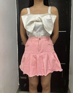Pink Denim Short Skirt