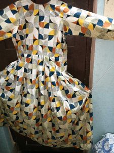 New Geometric Print Long Sleeve Anarkali kurti