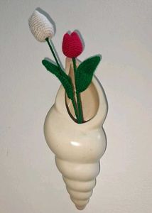 Vintage Ceramic Shell Vase With Tulip Flowers 🌷🌷