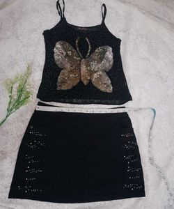 Butterfly Rhinestone Skirt Set