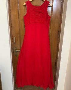 Red Flared Gown/Dress With Heavy Embroidery