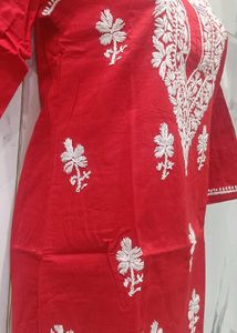 Red Embroidered Kurta